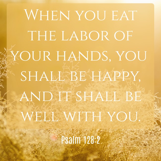  When you eat the labor of your hands, you shall be happy, and it shall be well with you.   - Psalm 128:2 
