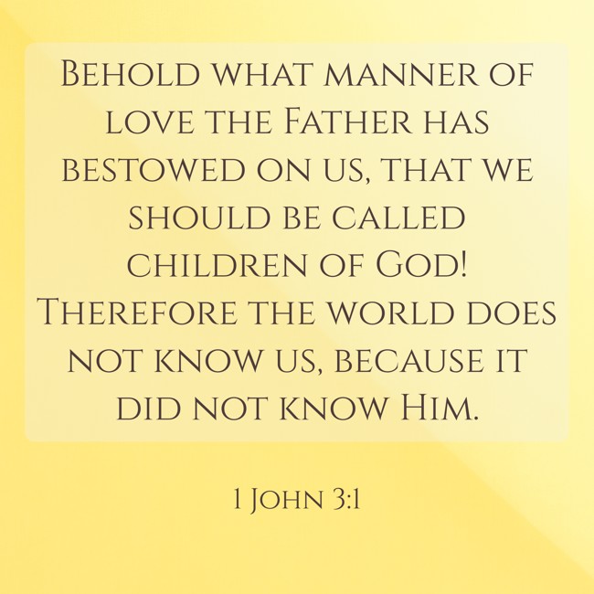Behold what manner of love the Father has bestowed on us, that we should be called children of God! Therefore the world does not know us, because it did not know Him. - 1 John 3:1