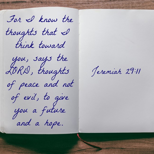 For I know the thoughts that I think toward you, says the LORD, thoughts of peace and not of evil, to give you a future and a hope. - Jeremiah 29:11