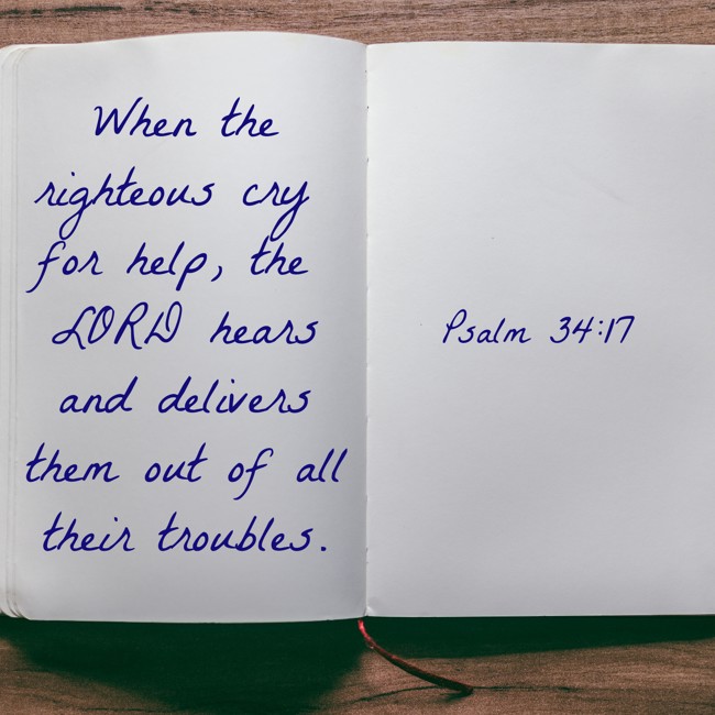 When the righteous cry for help, the LORD hears and delivers them out of all their troubles. - Psalm 34:17