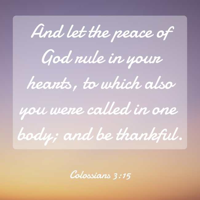 And let the peace of God rule in your hearts, to which also you were called in one body; and be thankful. - Colossians 3:15