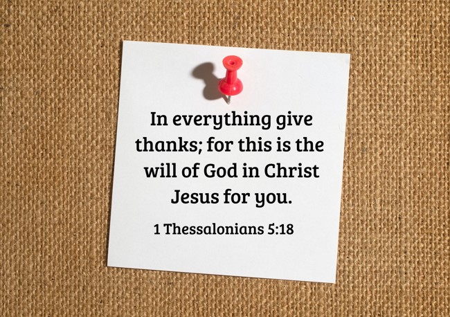In everything give thanks; for this is the will of God in Christ Jesus for you. - 1 Thessalonians 5:18