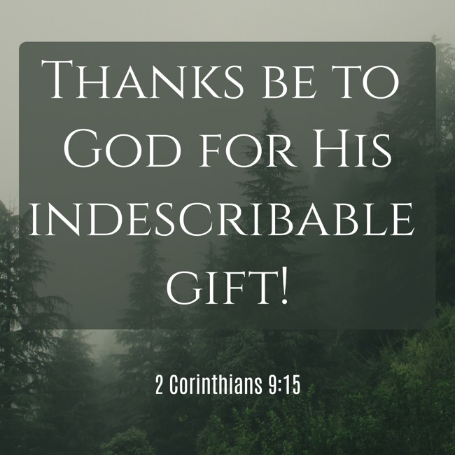 Thanks be to God for His indescribable gift! - 2 Corinthians 9:15
