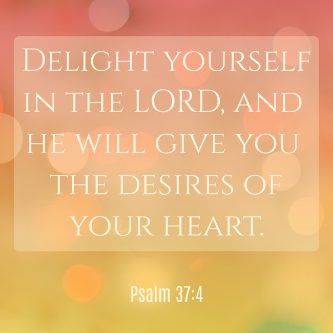 Delight yourself in the LORD, and he will give you the desires of your heart. - Psalm 37:4
