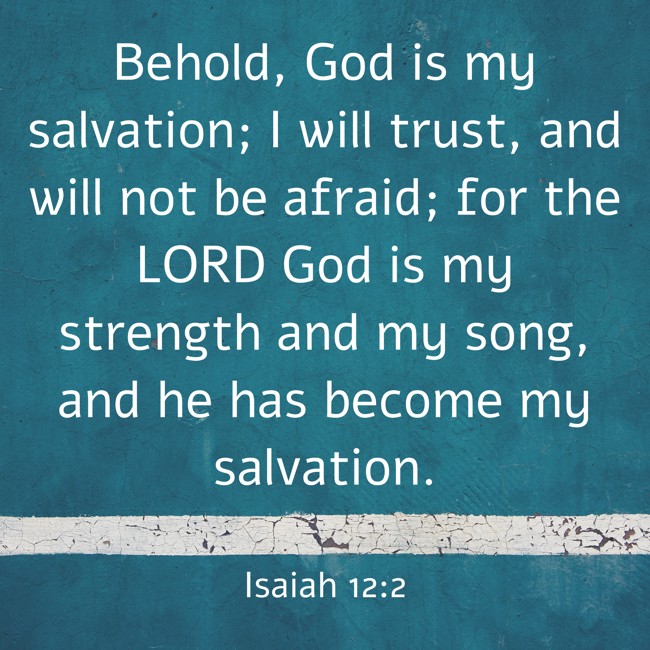 Behold, God is my salvation; I will trust, and will not be afraid; for the LORD God is my strength and my song, and he has become my salvation. - Isaiah 12:2