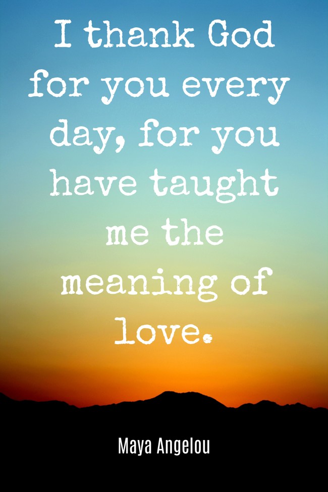 I thank God for you every day, for you have taught me the meaning of love. - Maya Angelou