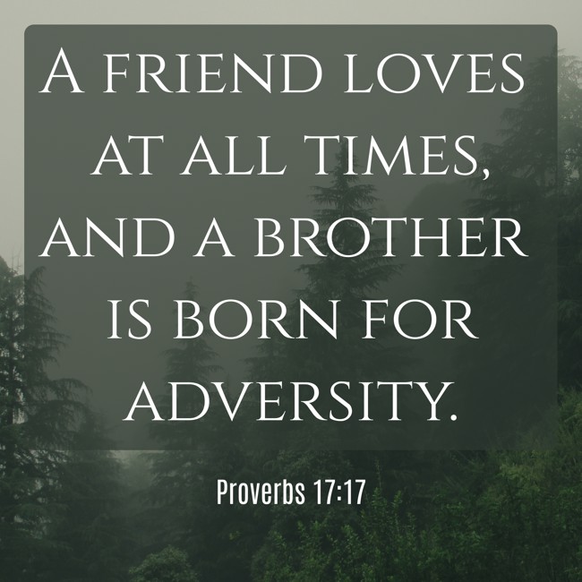 A friend loves at all times, and a brother is born for adversity. - Proverbs 17:17
