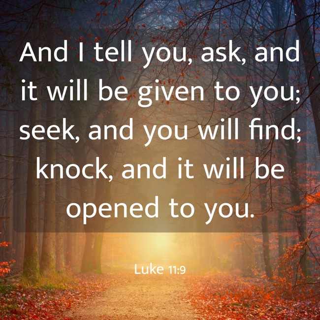 And I tell you, ask, and it will be given to you; seek, and you will find; knock, and it will be opened to you. - Luke 11:9