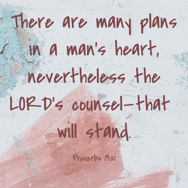 There are many plans in a man's heart, nevertheless the LORD's counsel—that will stand. - Proverbs 19:21