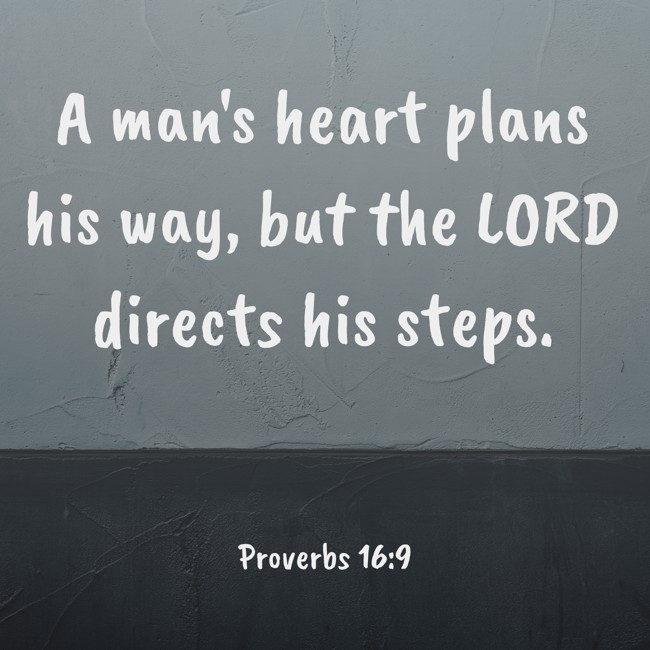 A man's heart plans his way, but the LORD directs his steps. - Proverbs 16:9