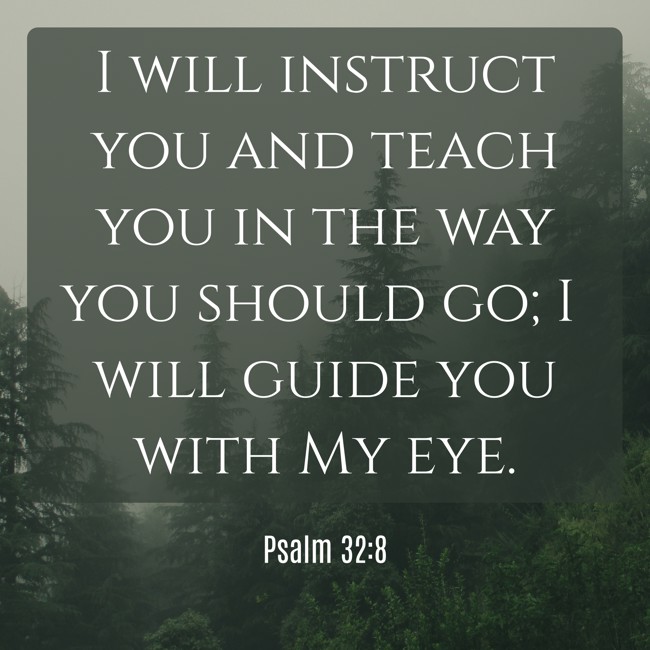 I will instruct you and teach you in the way you should go; I will guide you with My eye. - Psalm 32:8