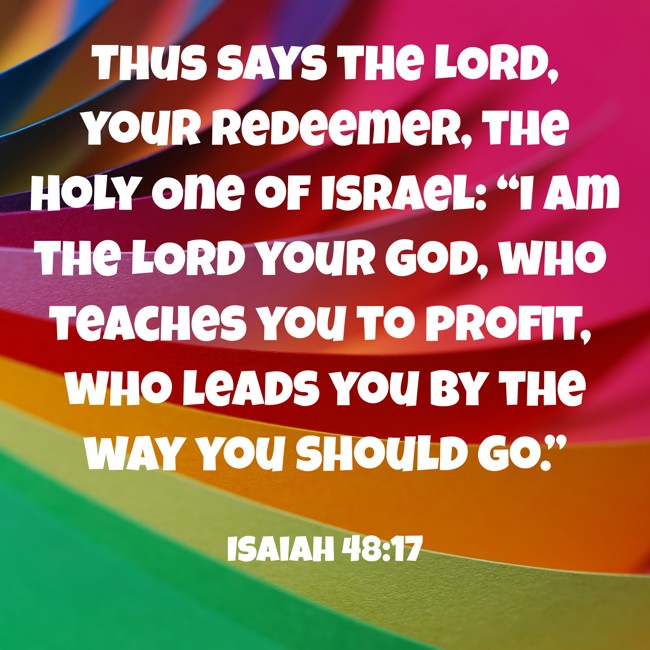 Thus says the LORD, your Redeemer, the Holy One of Israel: “I am the LORD your God, who teaches you to profit, who leads you by the way you should go.” - Isaiah 48:17