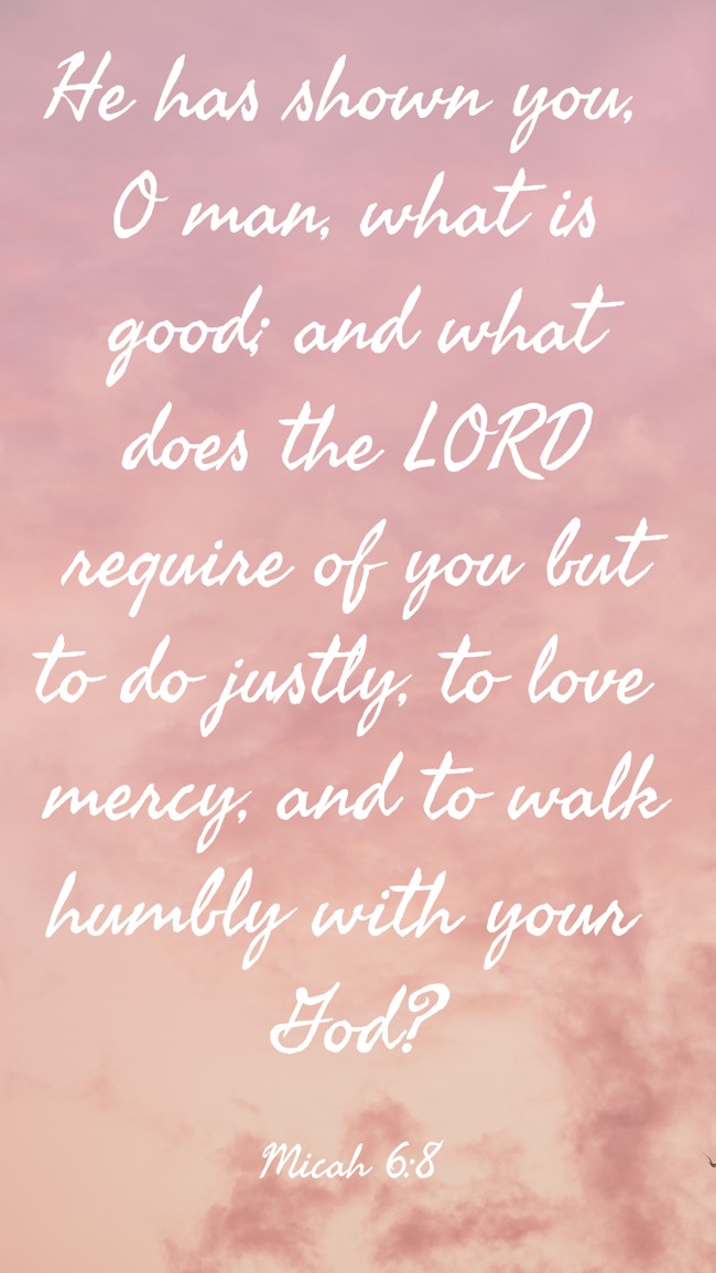 He has shown you, O man, what is good; and what does the LORD require of you but to do justly, to love mercy, and to walk humbly with your God? - Micah 6:8