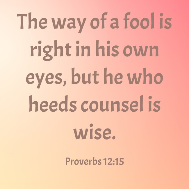 The way of a fool is right in his own eyes, but he who heeds counsel is wise. - Proverbs 12:15