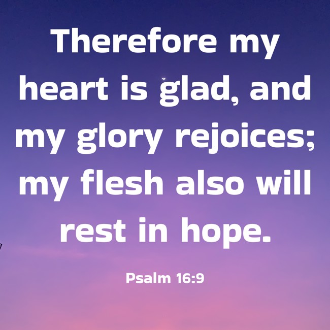 Therefore my heart is glad, and my glory rejoices; my flesh also will rest in hope. - Psalm 16:9