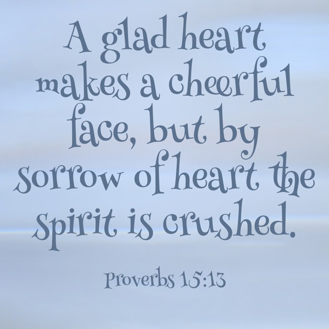 A glad heart makes a cheerful face, but by sorrow of heart the spirit is crushed. - Proverbs 15:13