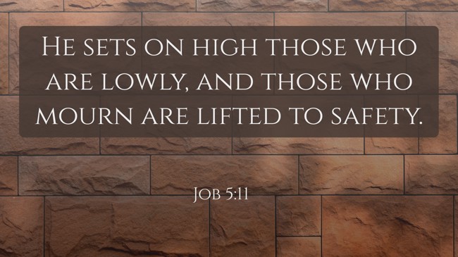 He sets on high those who are lowly, and those who mourn are lifted to safety. - Job 5:11
