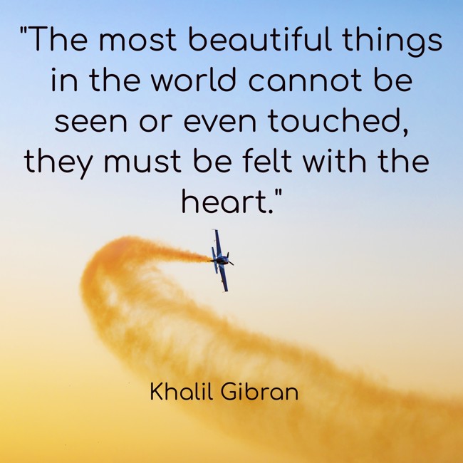 The most beautiful things in the world cannot be seen or even touched, they must be felt with the heart. - Khalil Gibran
