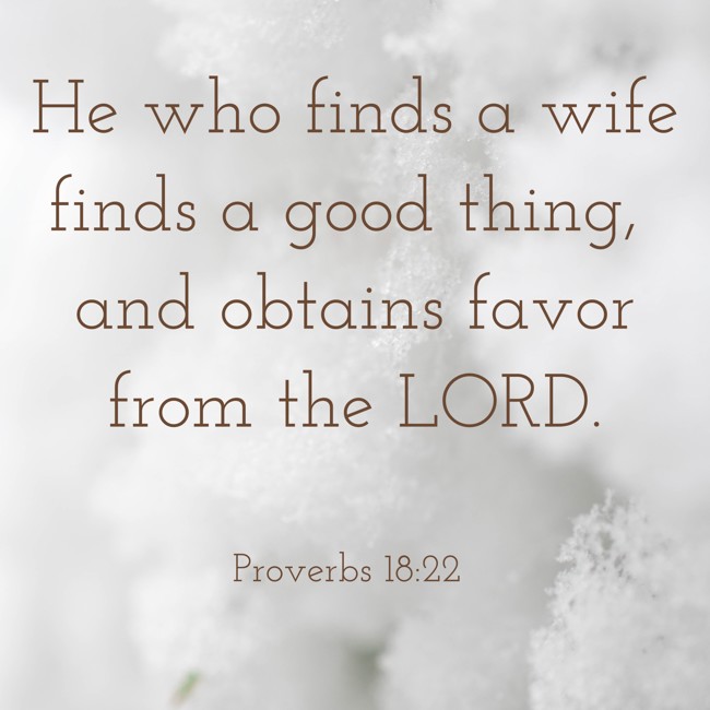 He who finds a wife finds a good thing, and obtains favor from the LORD. - Proverbs 18:22