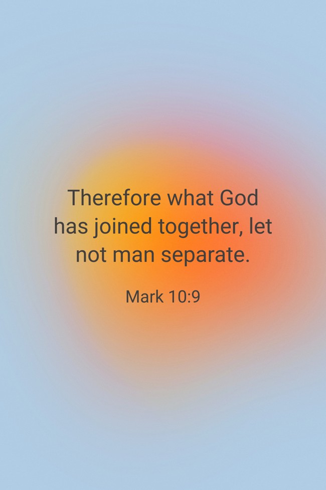 Therefore what God has joined together, let not man separate. - Mark 10:9