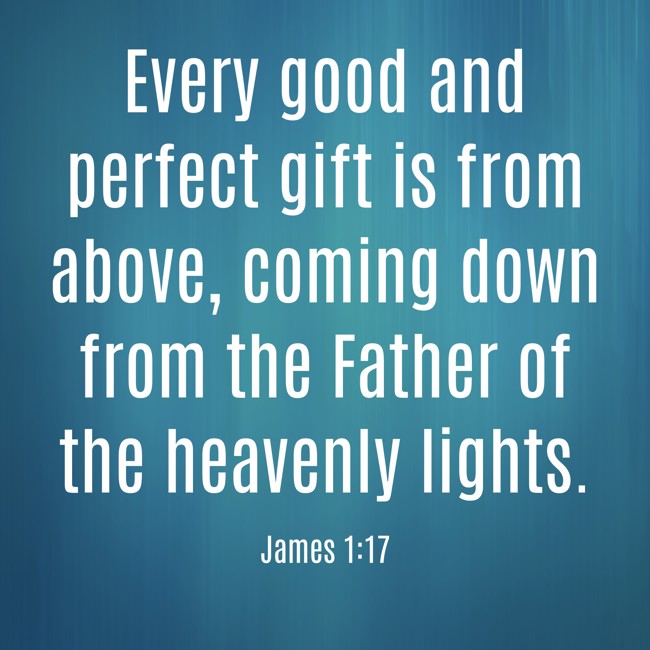 Every good and perfect gift is from above, coming down from the Father of the heavenly lights. - James 1:17
