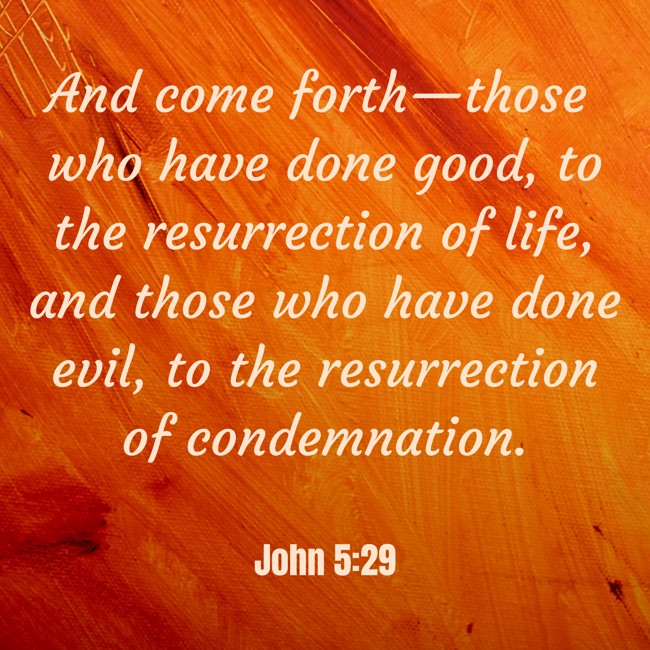 And come forth—those who have done good, to the resurrection of life, and those who have done evil, to the resurrection of condemnation. - John 5:29
