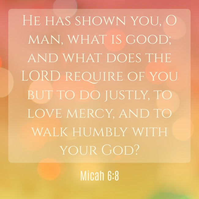 He has shown you, O man, what is good; and what does the LORD require of you but to do justly, to love mercy, and to walk humbly with your God? - Micah 6:8