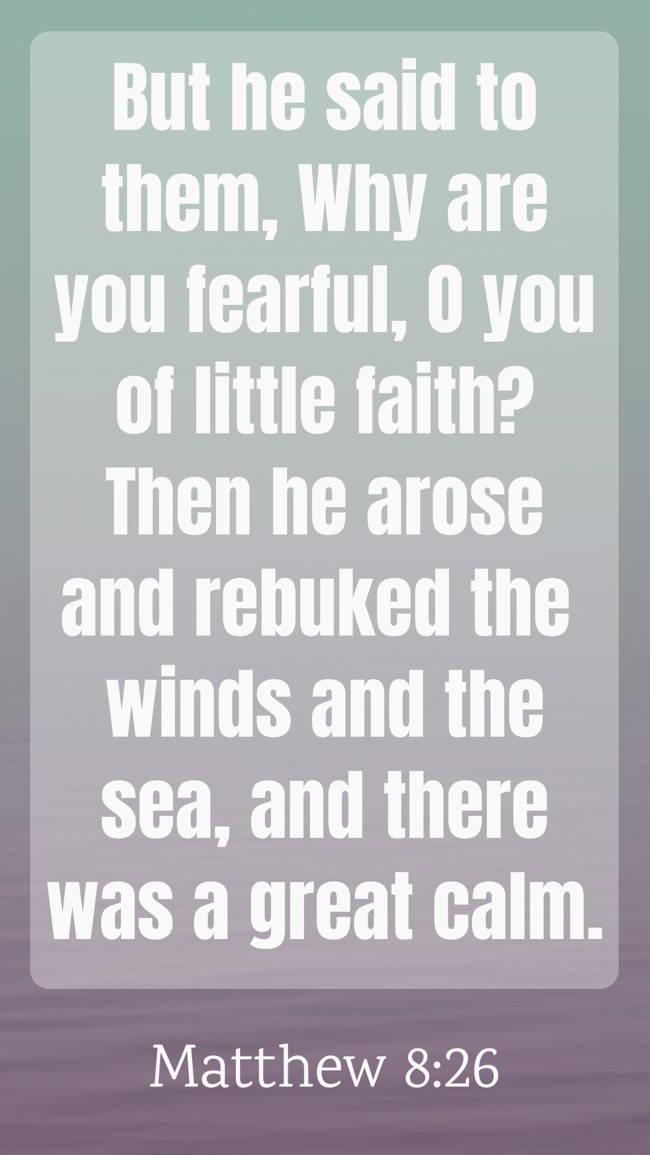 But he said to them, Why are you fearful, O you of little faith? Then he arose and rebuked the winds and the sea, and there was a great calm. - Matthew 8:26