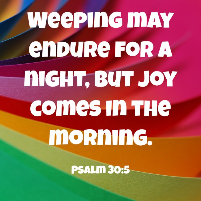 Weeping may endure for a night, but joy comes in the morning. - Psalm 30:5
