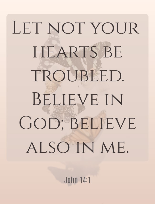 Let not your hearts be troubled. Believe in God; believe also in me. - John 14:1