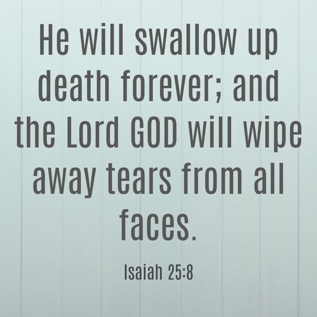 He will swallow up death forever; and the Lord GOD will wipe away tears from all faces. - Isaiah 25:8