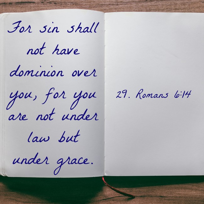 For sin shall not have dominion over you, for you are not under law but under grace. - 29. Romans 6:14