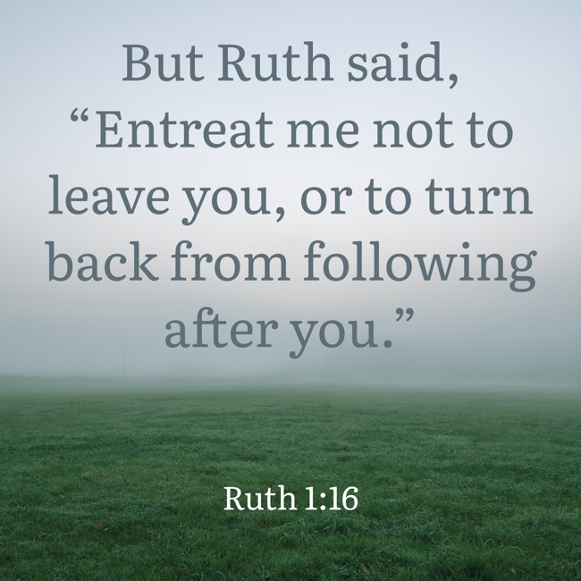But Ruth said, “Entreat me not to leave you, or to turn back from following after you.” - Ruth 1:16