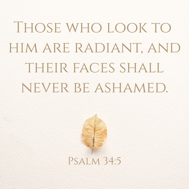 Those who look to him are radiant, and their faces shall never be ashamed. - Psalm 34:5