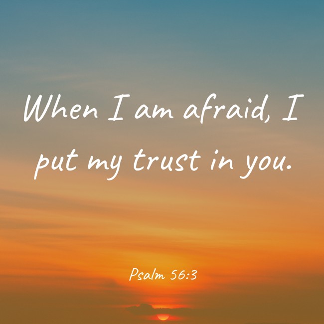 When I am afraid, I put my trust in you. - Psalm 56:3