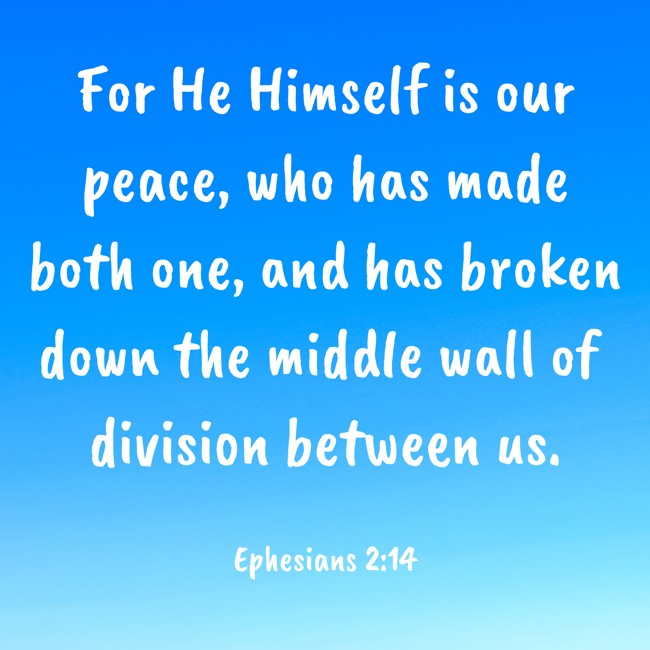 For He Himself is our peace, who has made both one, and has broken down the middle wall of division between us. - Ephesians 2:14