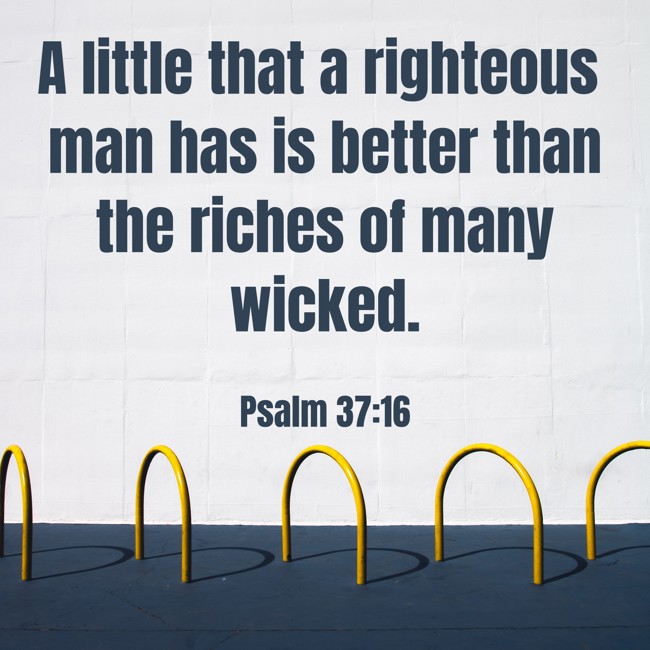 A little that a righteous man has is better than the riches of many wicked. - Psalm 37:16