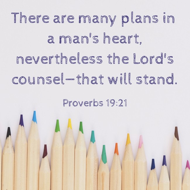  There are many plans in a man's heart, nevertheless the Lord's counsel—that will stand.   - Proverbs 19:21 