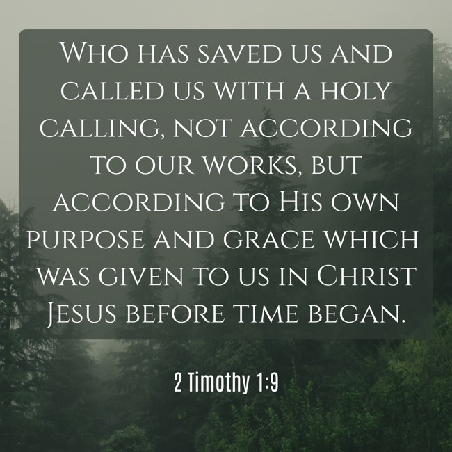  Who has saved us and called us with a holy calling, not according to our works, but according to His own purpose and grace which was given to us in Christ Jesus before time began.   - 2 Timothy 1:9 