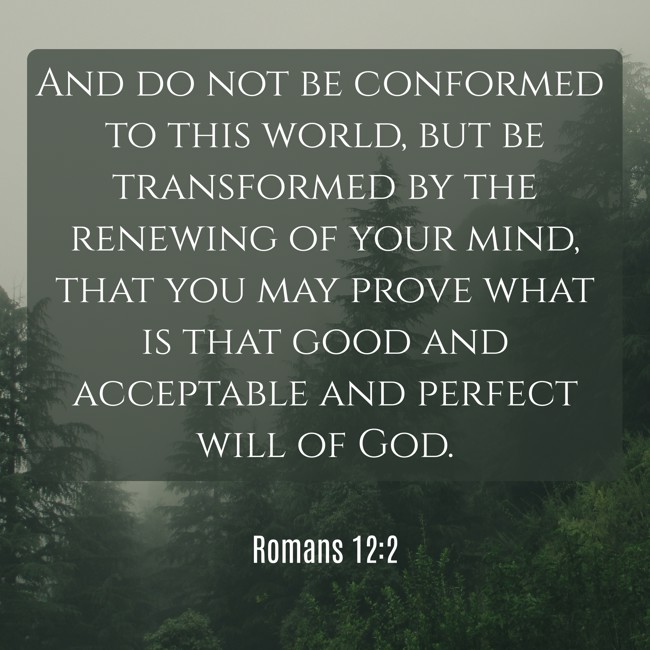  And do not be conformed to this world, but be transformed by the renewing of your mind, that you may prove what is that good and acceptable and perfect will of God.   - Romans 12:2 