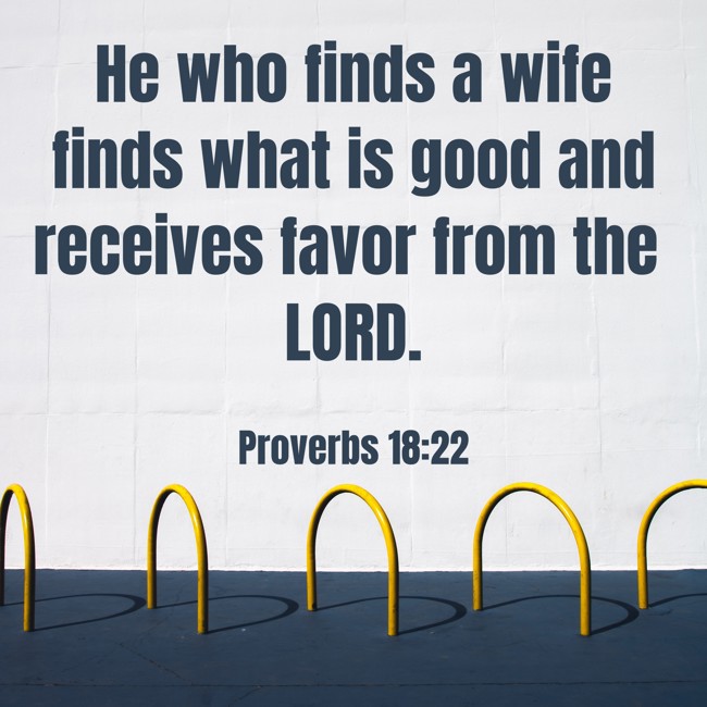 He who finds a wife finds what is good and receives favor from the LORD. - Proverbs 18:22