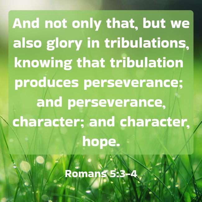 And not only that, but we also glory in tribulations, knowing that tribulation produces perseverance; and perseverance, character; and character, hope. - Romans 5:3-4