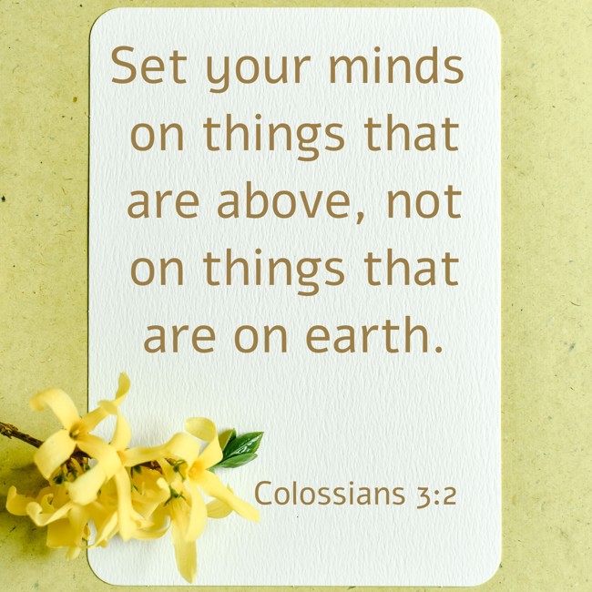 Set your minds on things that are above, not on things that are on earth. - Colossians 3:2