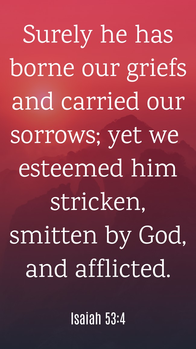 Surely he has borne our griefs and carried our sorrows; yet we esteemed him stricken, smitten by God, and afflicted. - Isaiah 53:4