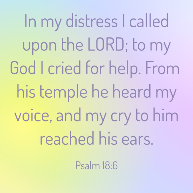 In my distress I called upon the LORD; to my God I cried for help. From his temple he heard my voice, and my cry to him reached his ears. - Psalm 18:6