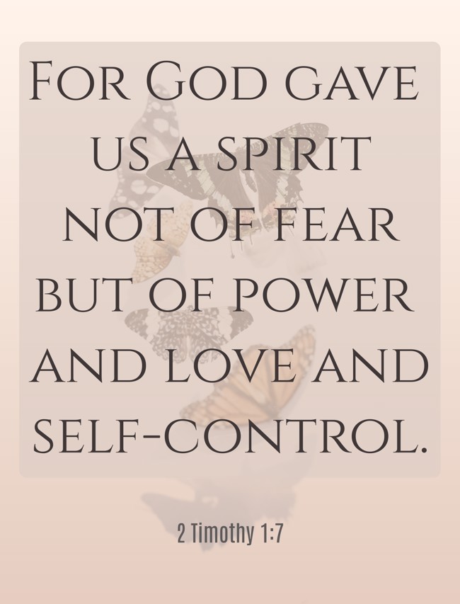 For God gave us a spirit not of fear but of power and love and self-control. - 2 Timothy 1:7
