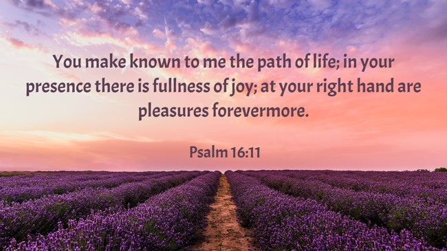 You make known to me the path of life; in your presence there is fullness of joy; at your right hand are pleasures forevermore. - Psalm 16:11