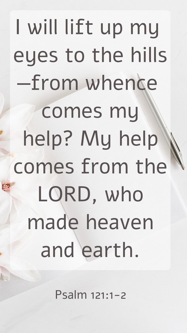I will lift up my eyes to the hills—from whence comes my help? My help comes from the LORD, who made heaven and earth. - Psalm 121:1-2