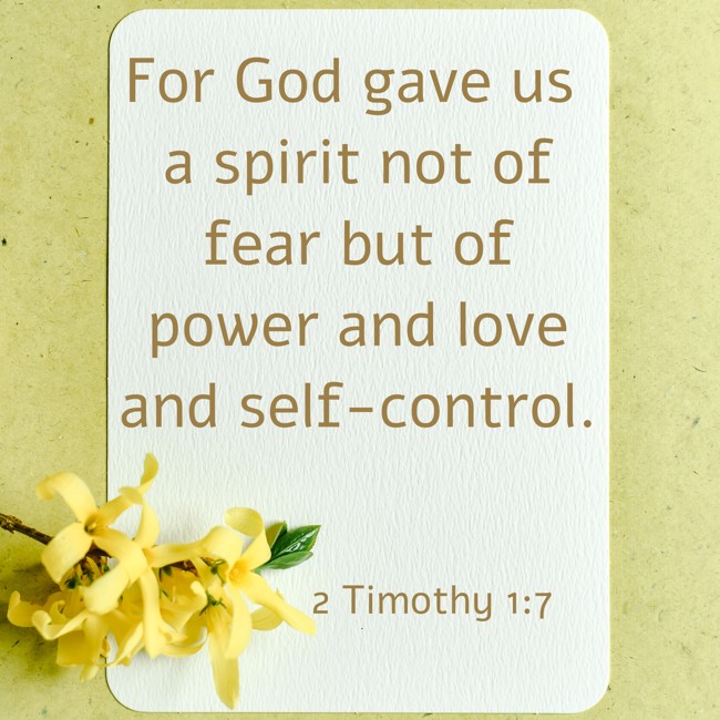 For God gave us a spirit not of fear but of power and love and self-control. - 2 Timothy 1:7