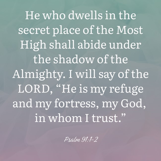 He who dwells in the secret place of the Most High shall abide under the shadow of the Almighty. I will say of the LORD, “He is my refuge and my fortress, my God, in whom I trust.” - Psalm 91:1-2